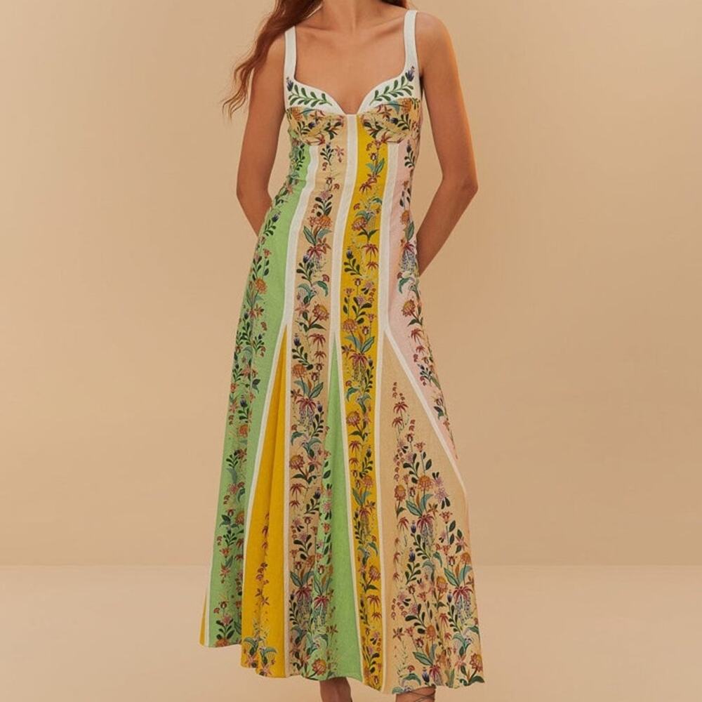 FARM Rio Floral Stripe Maxi Dress in Yellow, Green, Pink & White